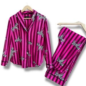 Room Service Pink Zebra Print Pajama Set Notch Collar Top